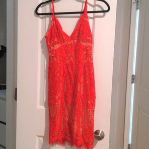 Red lace midi dress fashion Nova
